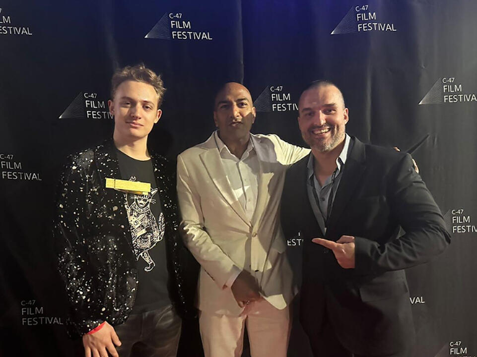 JoJo Scanlon, Prashanth Vanchy, and Willem Alexander van Bergen Henegouwen on the C-47 Film Festival Red Carpet