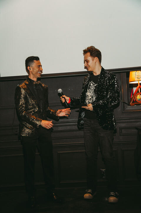 JoJo Scanlon accepting the Best TV Pilot Award from JC Rubio at the C-47 Film Festival