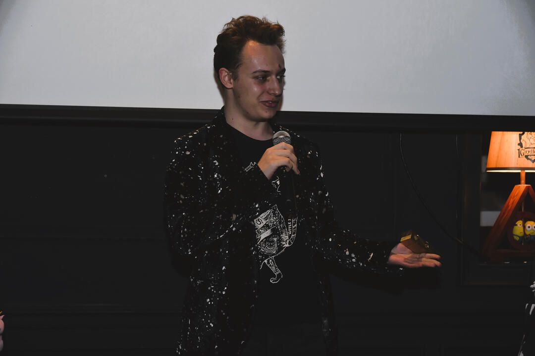JoJo Scanlon accepting the Nevada Filmmaker Award at the C-47 Film Festival