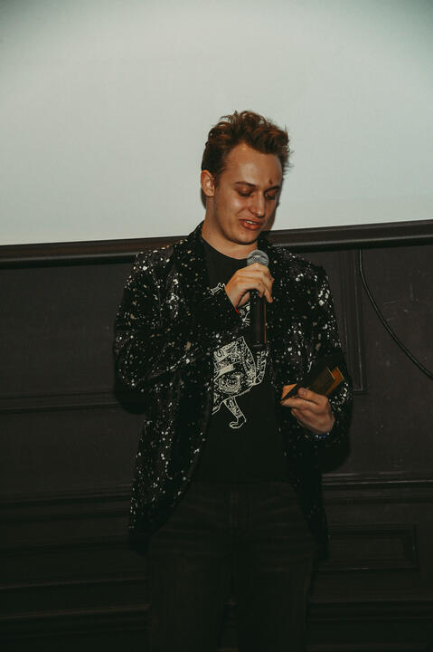 JoJo Scanlon accepting the Nevada Filmmaker Award at the C-47 Film Festival