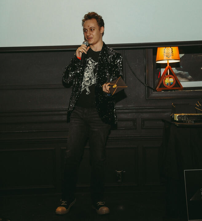 JoJo Scanlon accepting the Nevada Filmmaker Award at the C-47 Film Festival